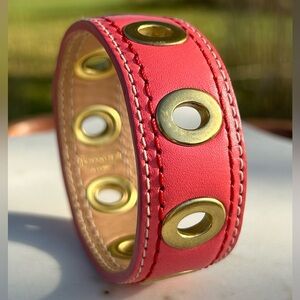 Coach Pink Leather Brass Grommet Bangle Bracelet Y2K EUC